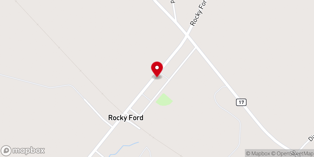 Map showing location of Rocky Ford Baptist Church