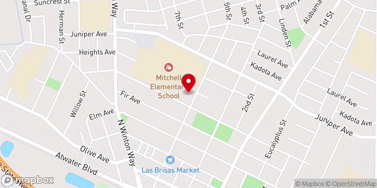 Map showing location of First Baptist Church of Atwater