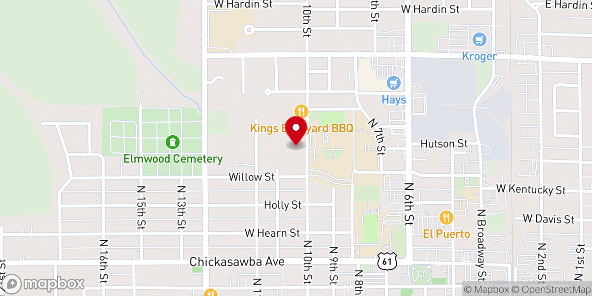 Map showing location of North Tenth St Baptist Church
