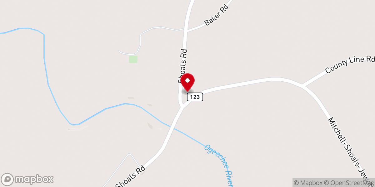 Map showing location of Shoals Primitive Baptist Church