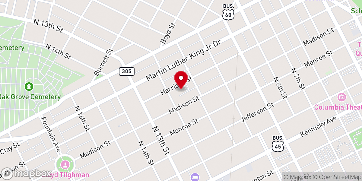 Map showing location of Harrison Street Baptist Church