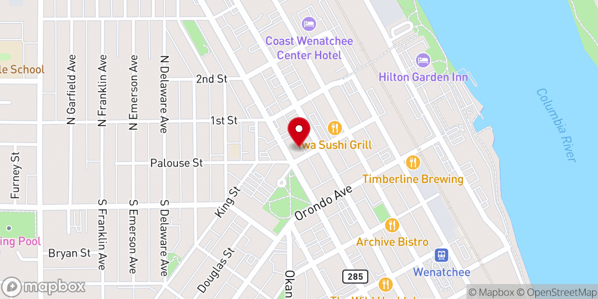 Map showing location of Hope Church for Wenatchee