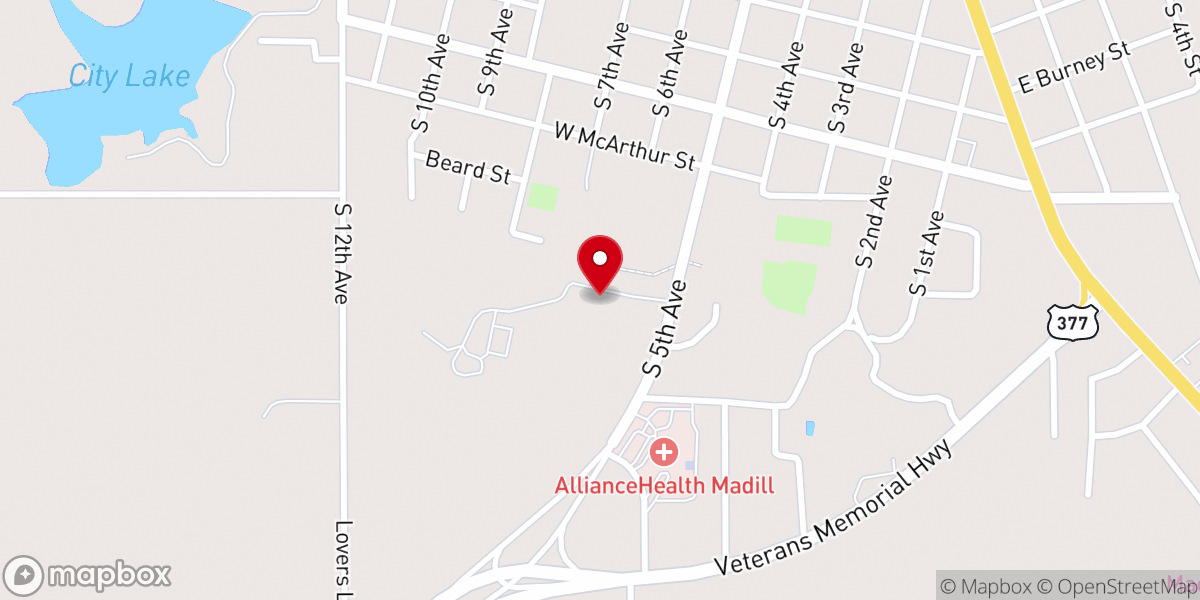 Map showing location of Madill High school