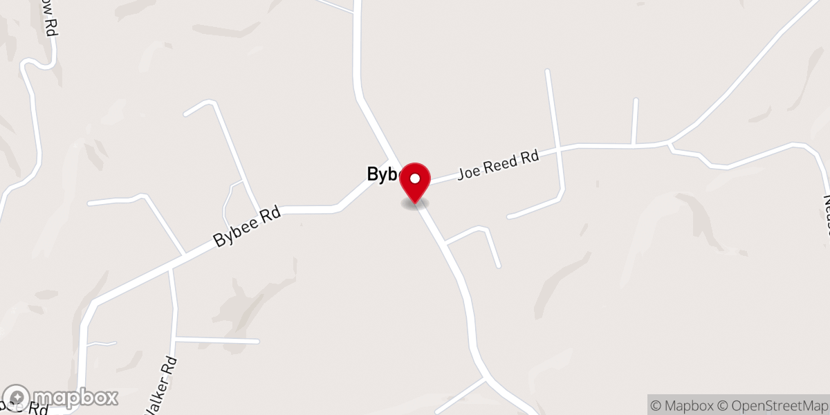 Map showing location of Bybee Church