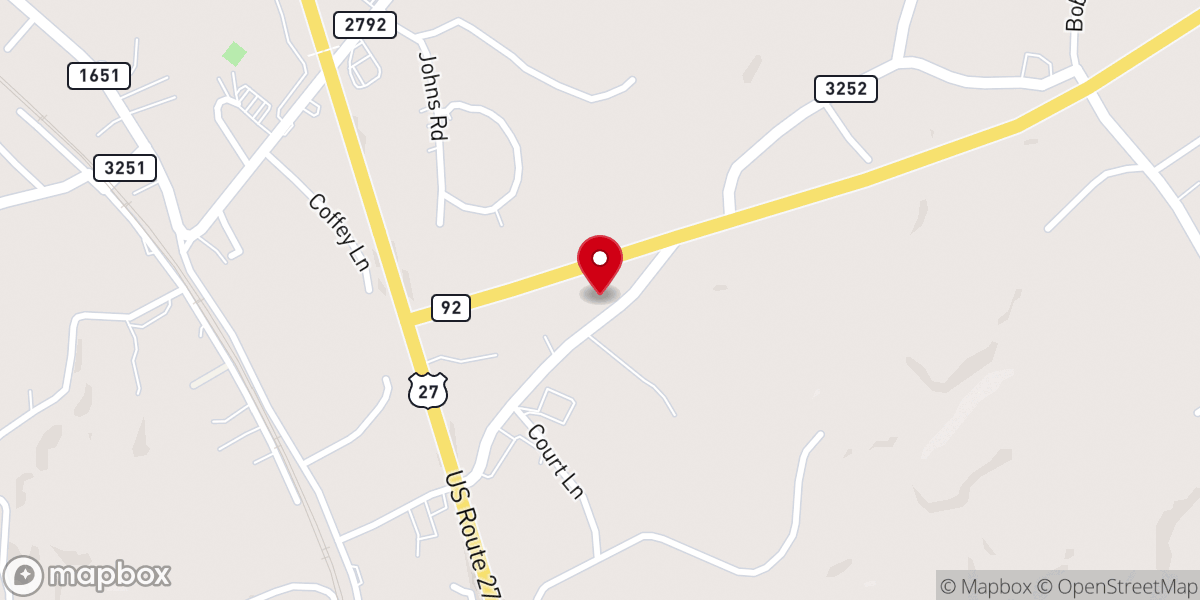 Map showing location of South Pine Knot Church of God