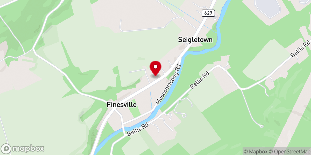 Map showing location of Finesville Church