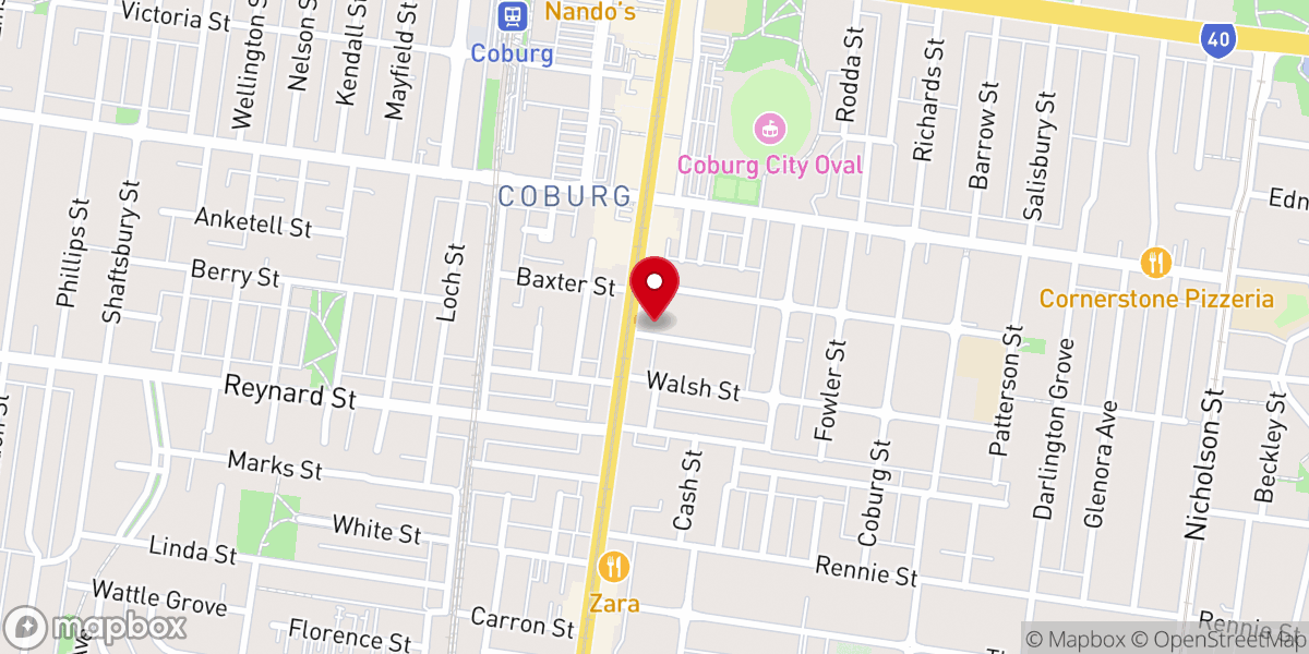 Map showing location of Coburg Baptist Church