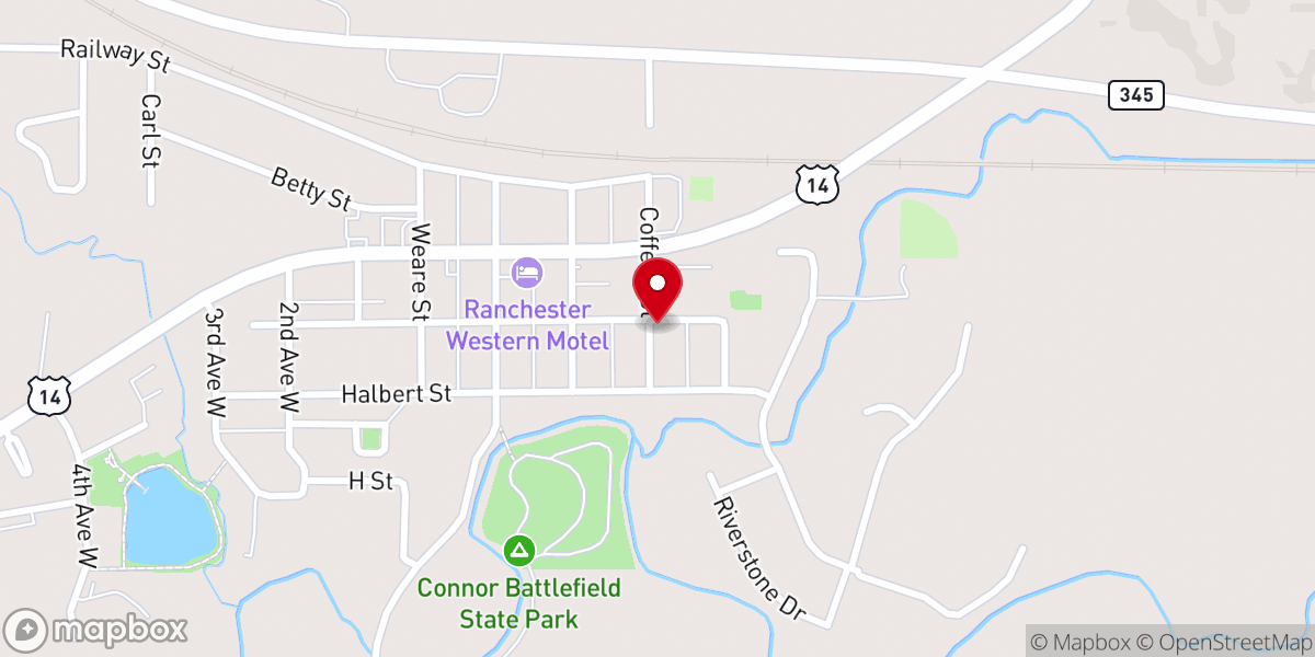 Map showing location of Tongue River Baptist Church