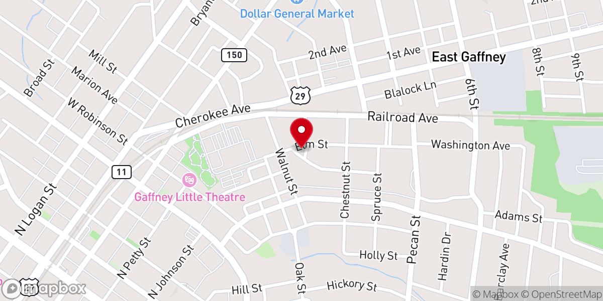 Map showing location of Tabernacle Baptist Church