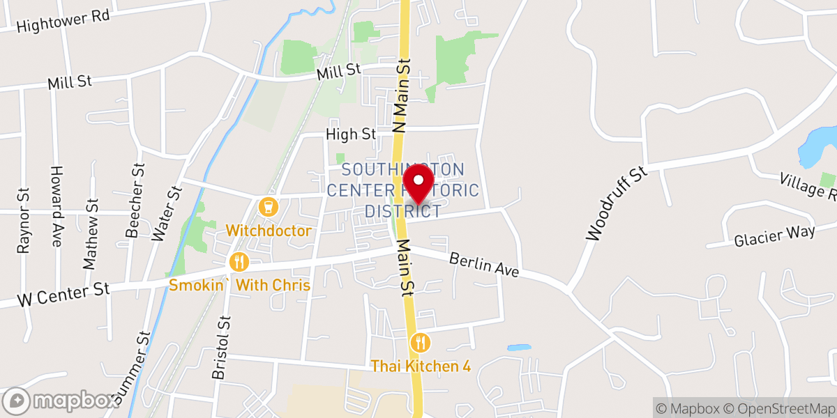 Map showing location of First Congregational Church of Southington