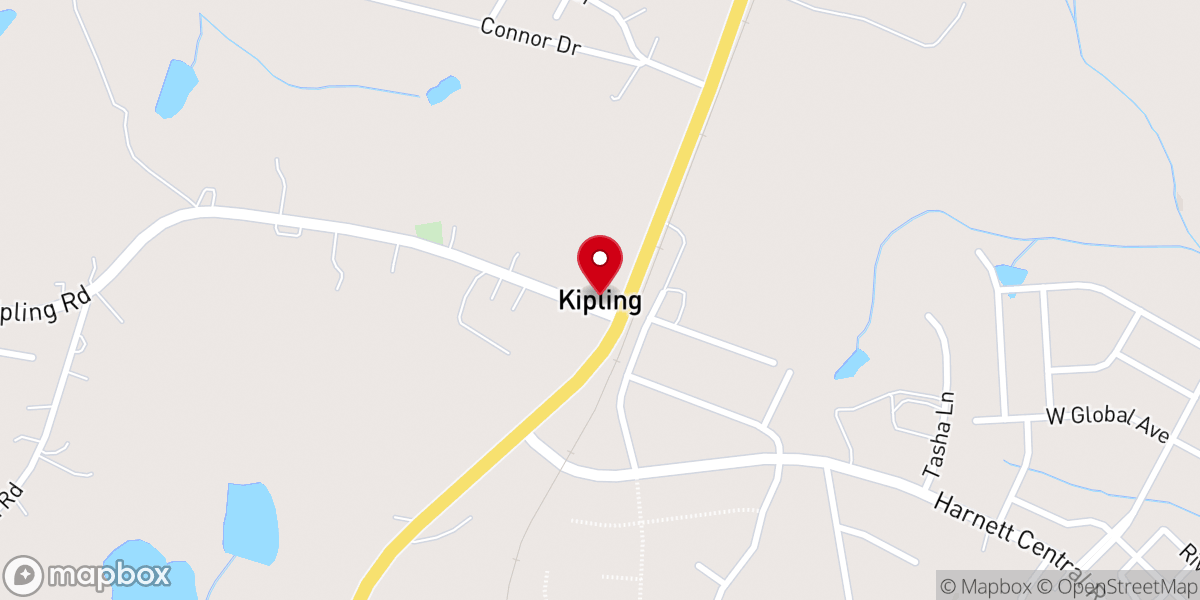 Map showing location of Kipling