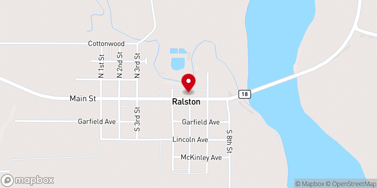 Map showing location of Town of Ralston City Hall