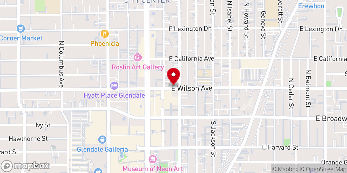 Map showing location of First Baptist Church of Glendale