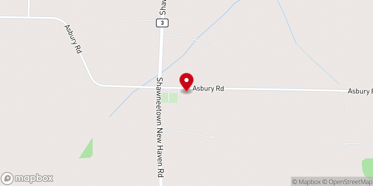 Map showing location of Asbury Church