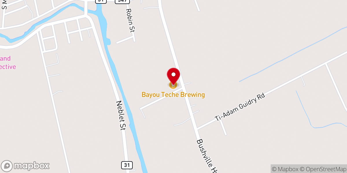 Map showing location of Bayou Teche Brewing