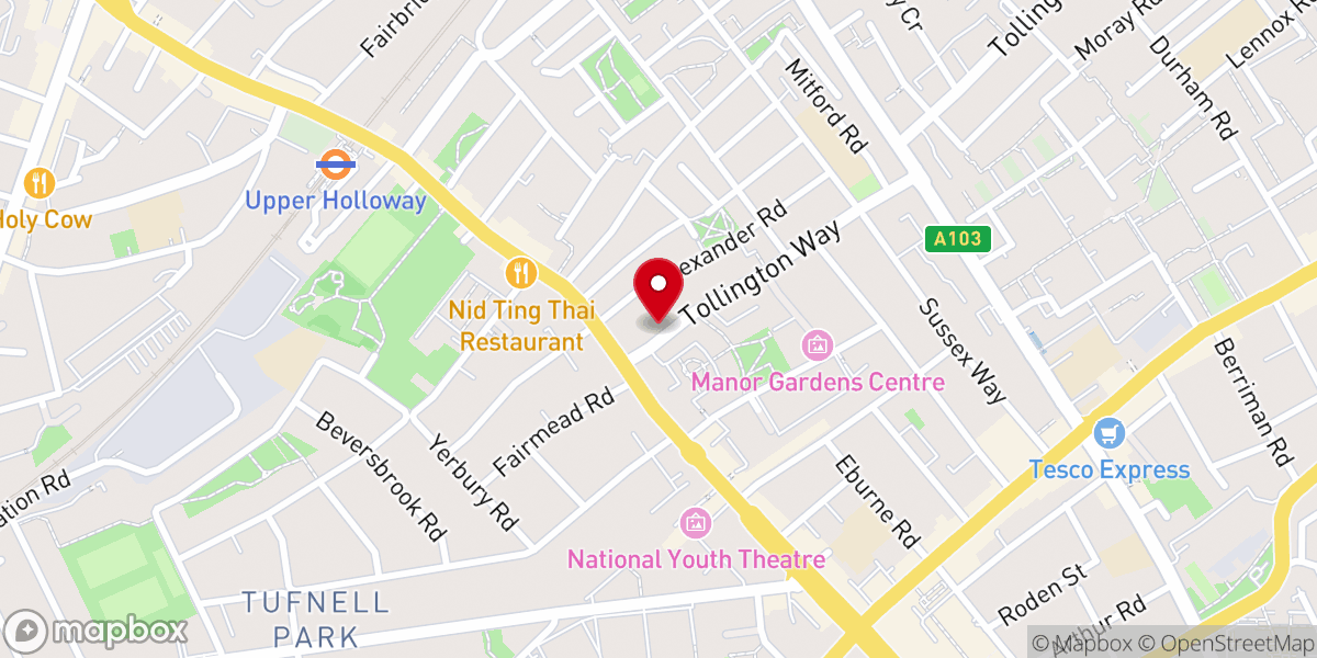 Map showing location of Upper Holloway Baptist Church