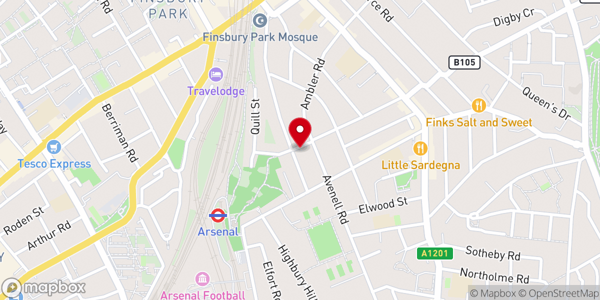 Map showing location of St Thomas the Apostle, Finsbury Park