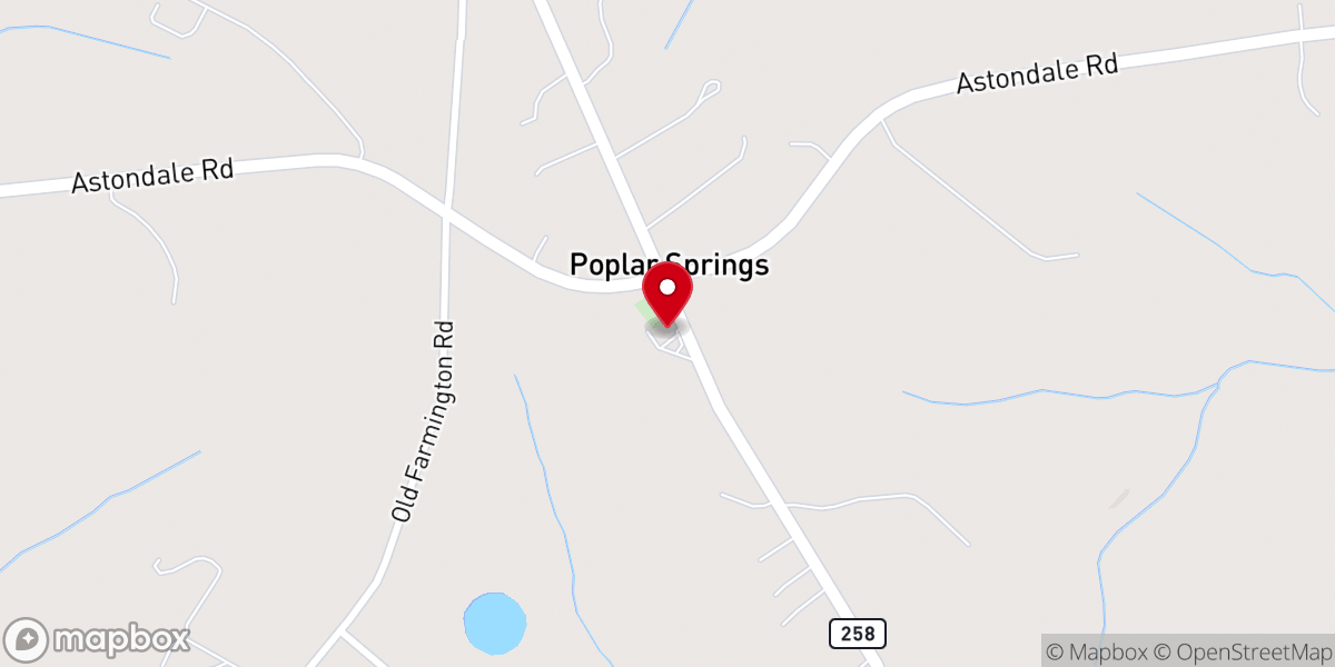 Map showing location of Poplar Springs Baptist Church