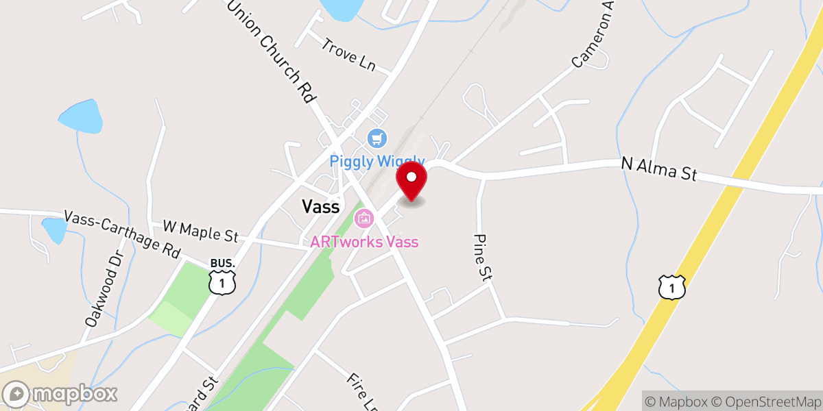 Map showing location of Vass United Methodist Church