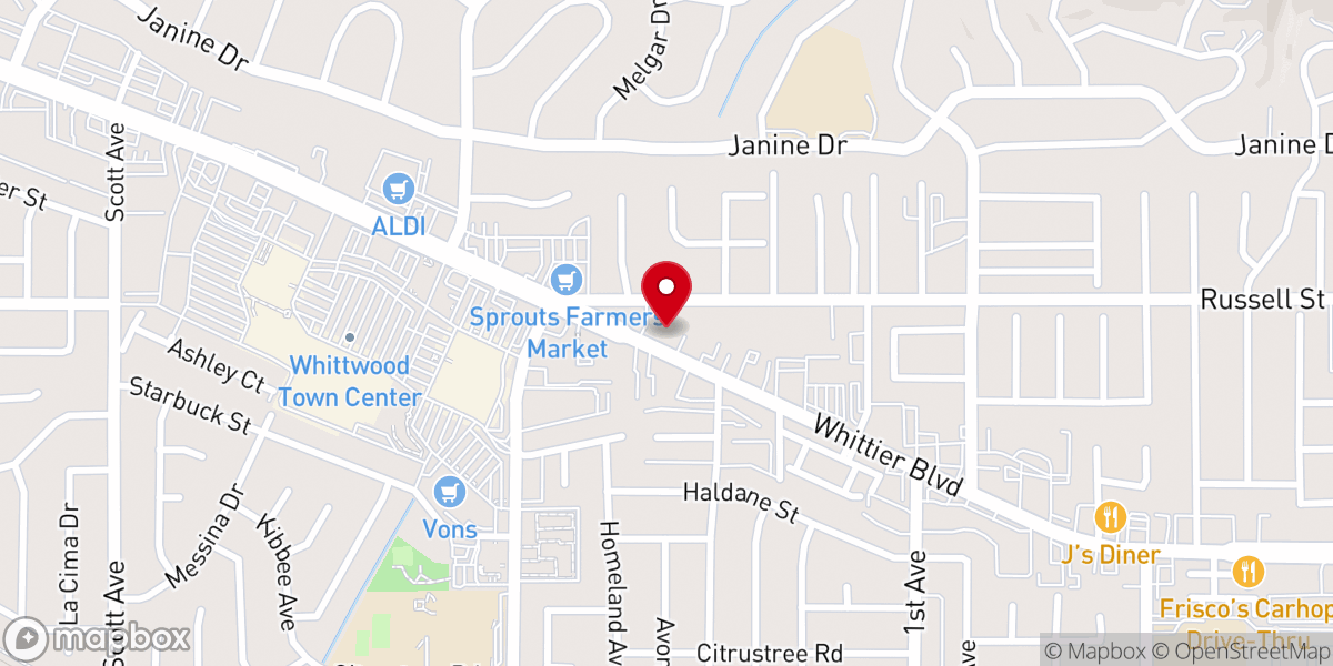 Map showing location of East Whittier Christian Church