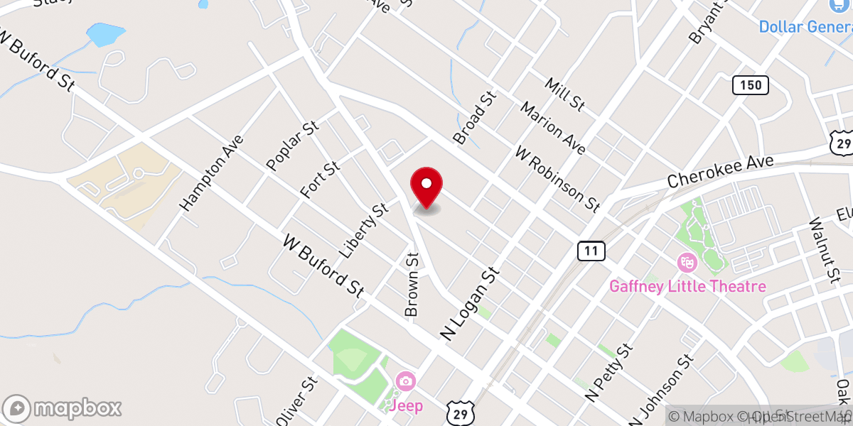 Map showing location of Bethel Baptist Church of Gaffney