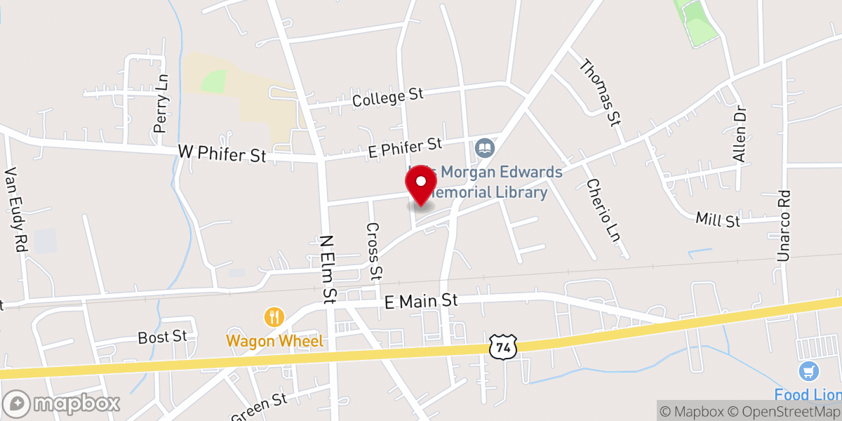 Map showing location of Marshville United Methodist Church