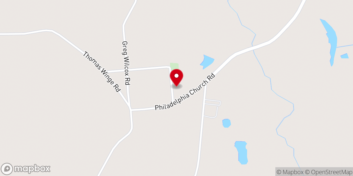 Map showing location of Philadelphia Baptist Church