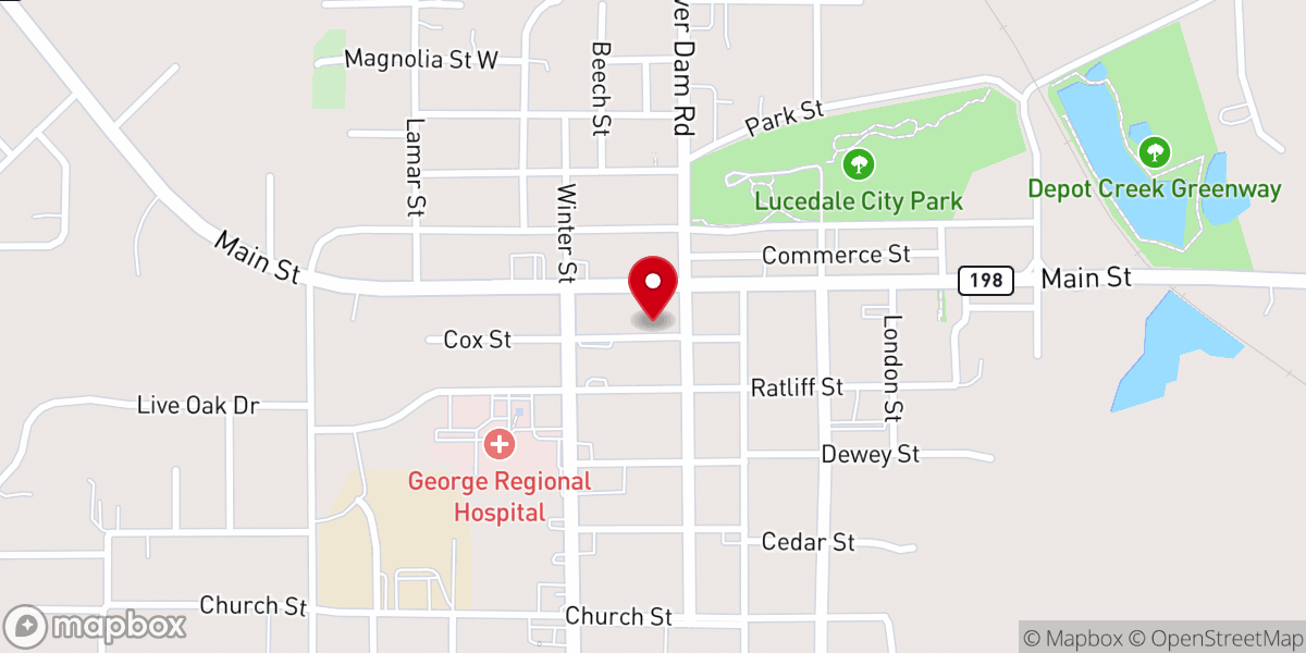Map showing location of First Baptist Lucedale