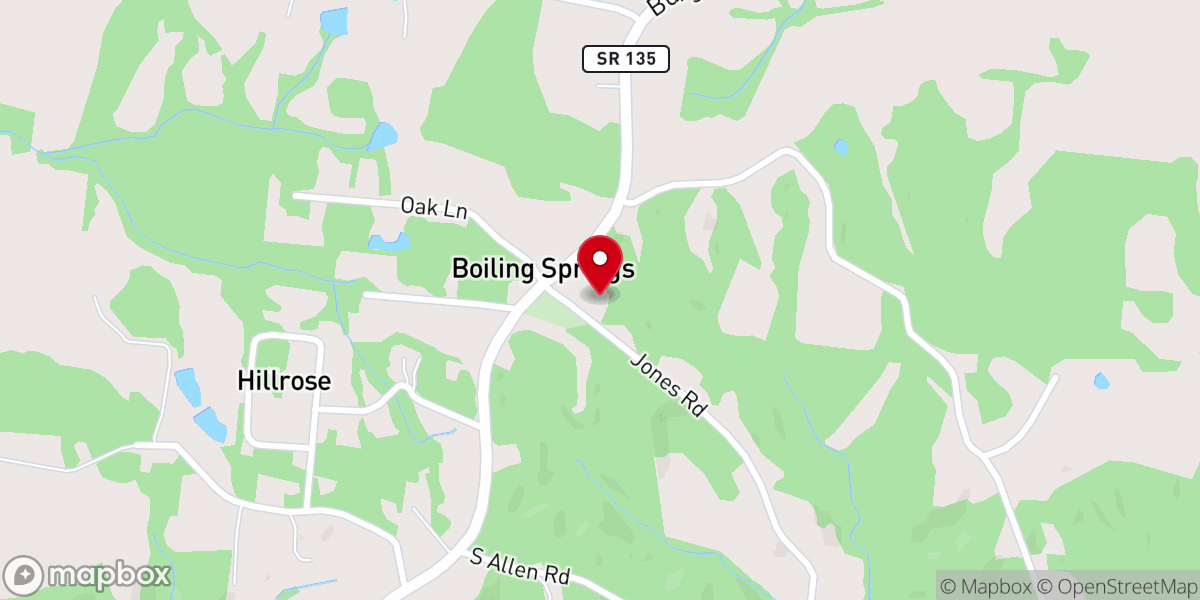 Map showing location of Boiling Springs Baptist Church