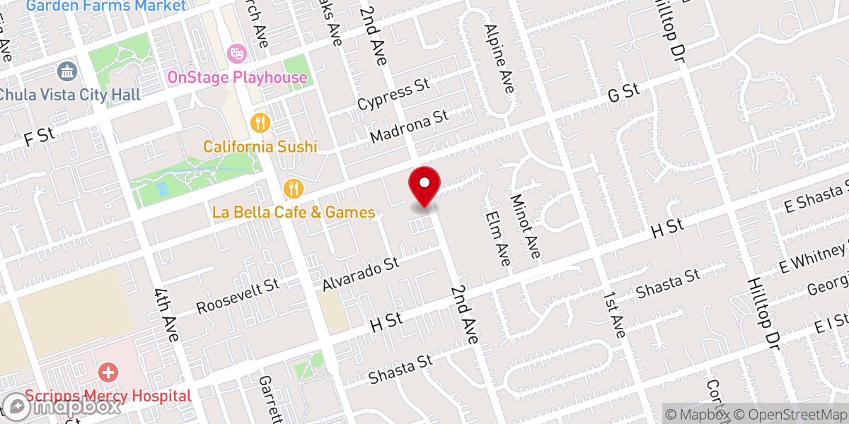 Map showing location of The church in Chula Vista