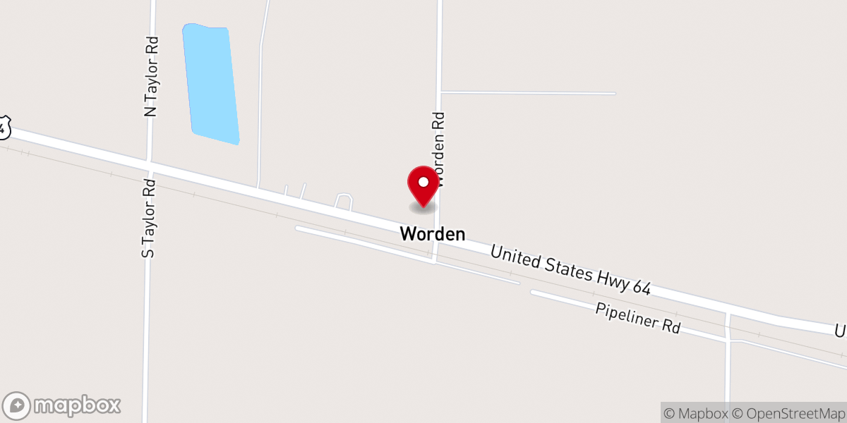 Map showing location of Worden Baptist Church