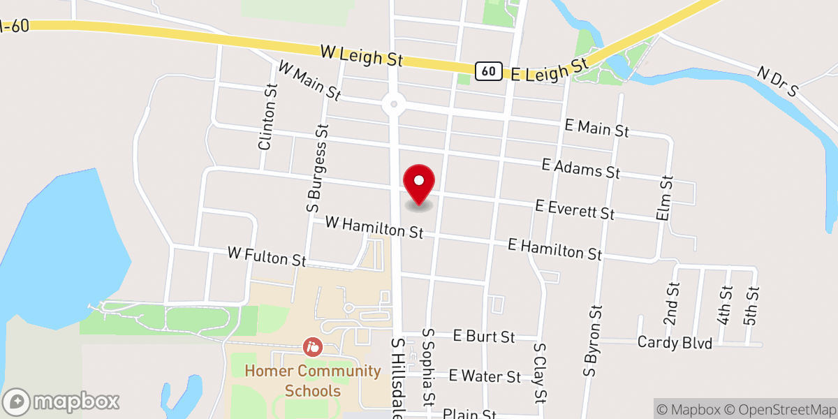 Map showing location of First Presbyterian Church of Homer