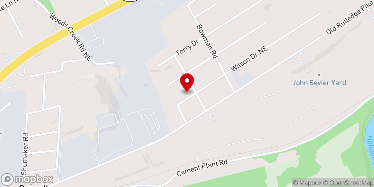 Map showing location of John Sevier Baptist Church