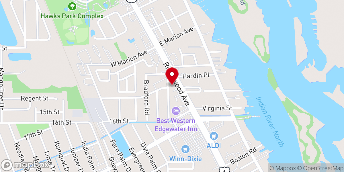 Map showing location of Frog Ministry, Inc COME VISIT OUR NEW LOCATION! 1708 S Ridgewood Ave in Edgewater FL