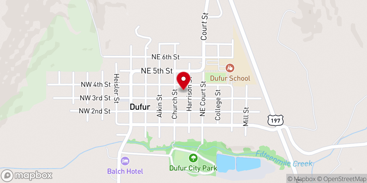 Map showing location of Dufur Christian Church
