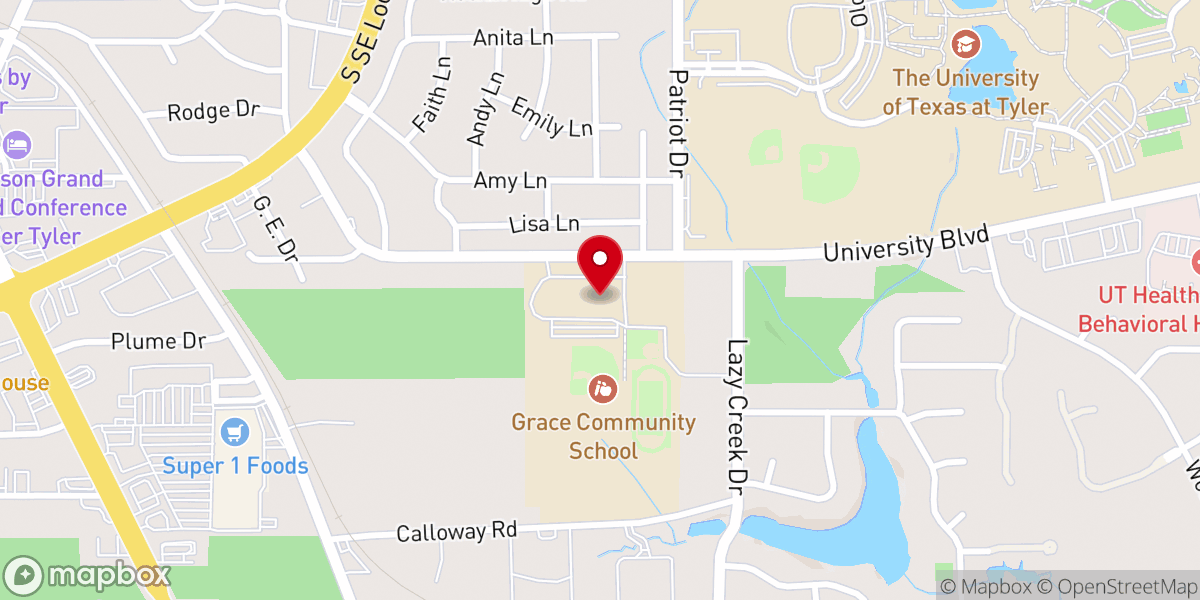 Map showing location of Grace Community Church - University Blvd Campus