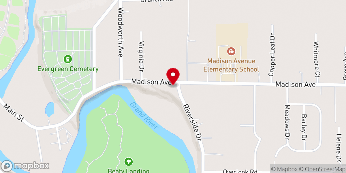 Map showing location of Grand River Baptist Church