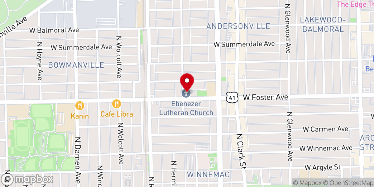 Map showing location of Ebenezer Lutheran Church