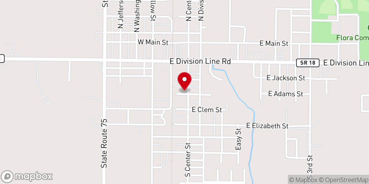 Map showing location of Flora Presbyterian Church