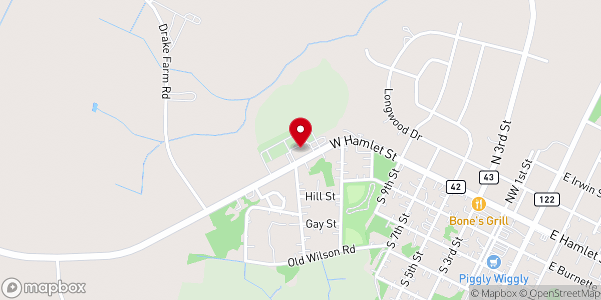 Map showing location of Pinetops Baptist Church