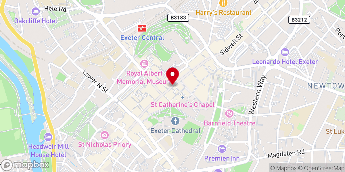 Map showing location of St Stephen's Church, Exeter