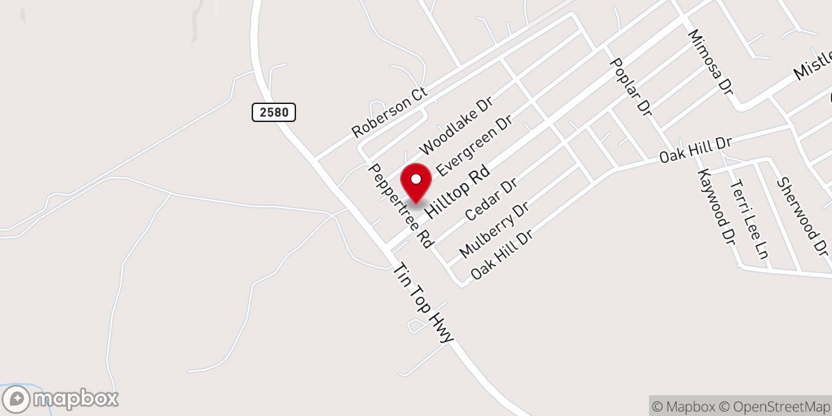 Map showing location of Oak Trail Baptist Church