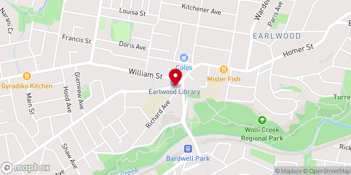 Map showing location of Earlwood Baptist Church