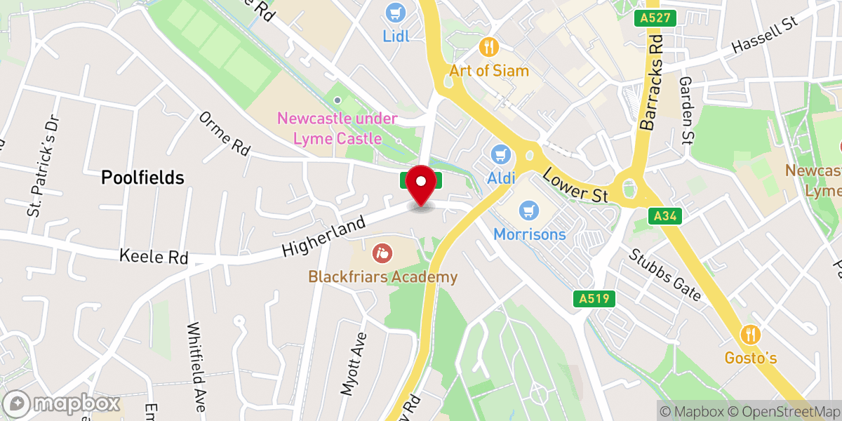 Map showing location of Higherland Methodist Church