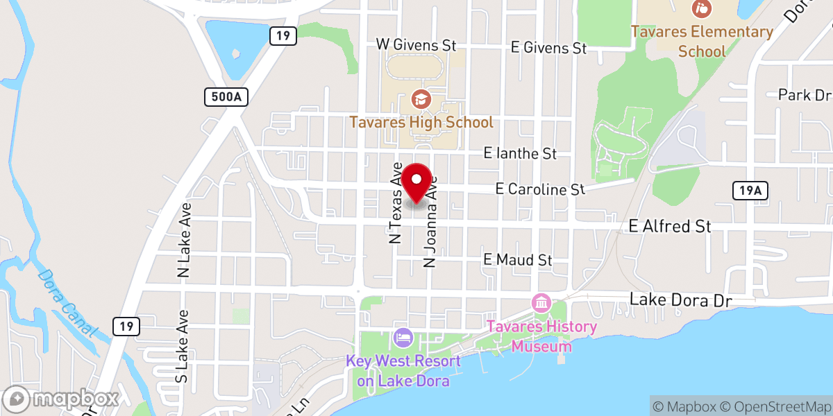 Map showing location of Tavares Church of Christ