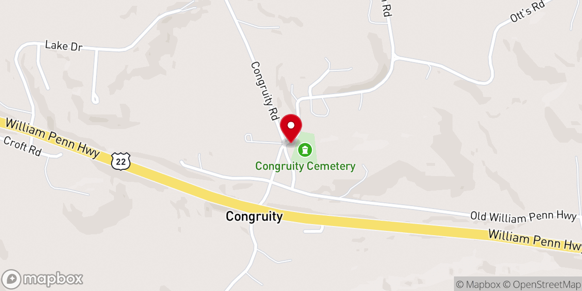 Map showing location of Congruity Presbyterian Church
