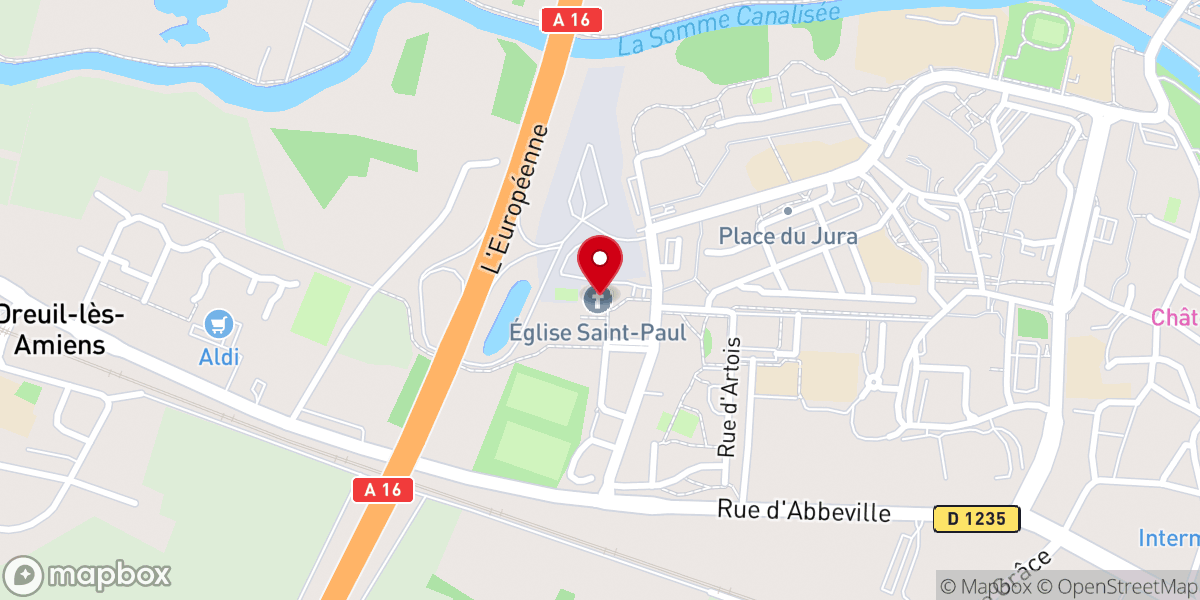 Map showing location of Église Saint-Paul d’Étouvie Amiens