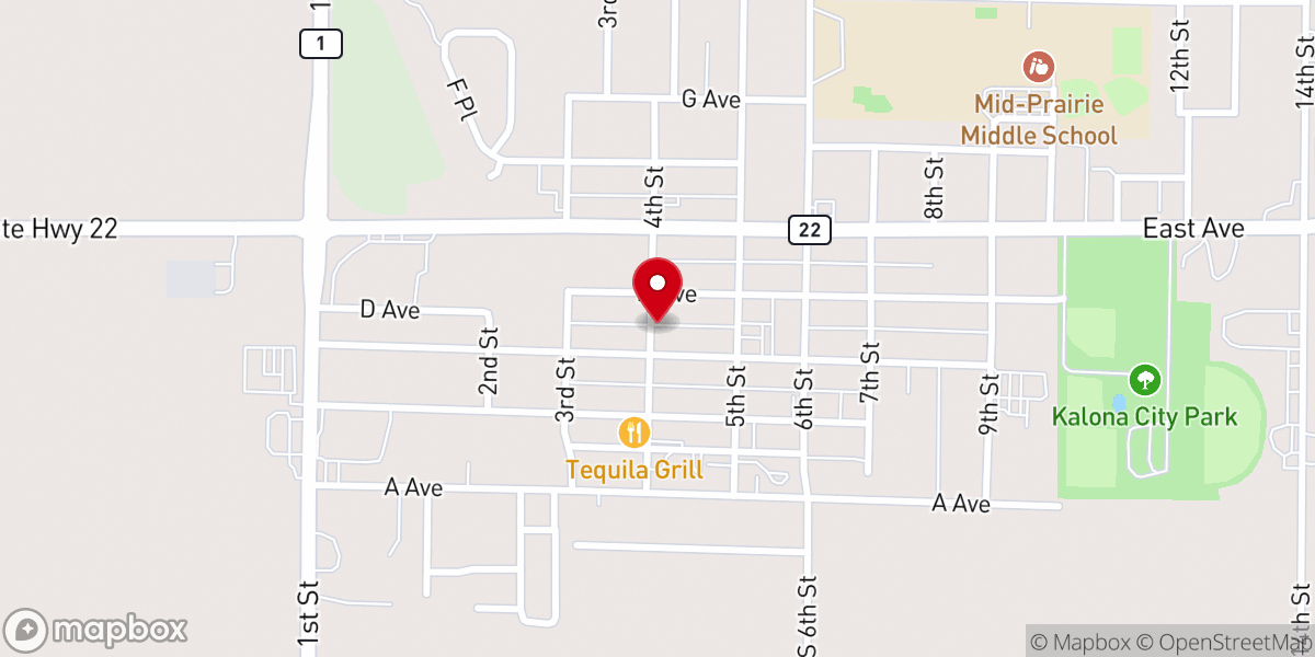 Map showing location of Kalona United Methodist Church