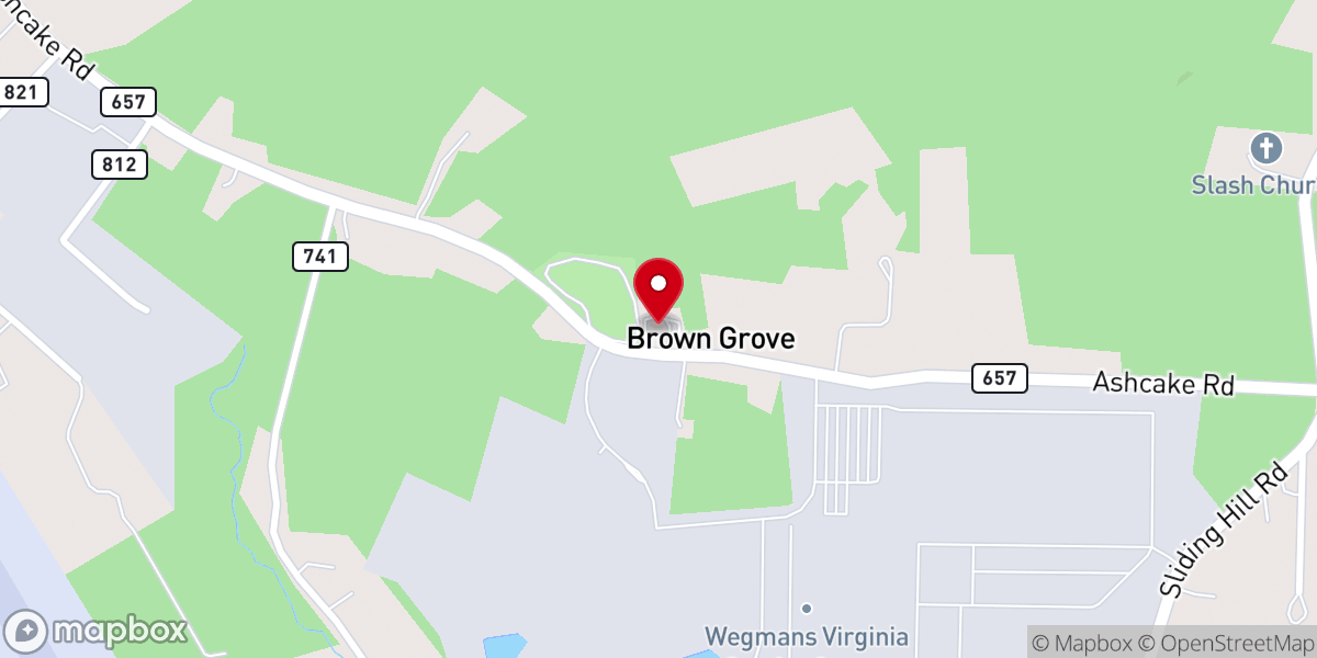 Map showing location of Brown Grove Baptist Church