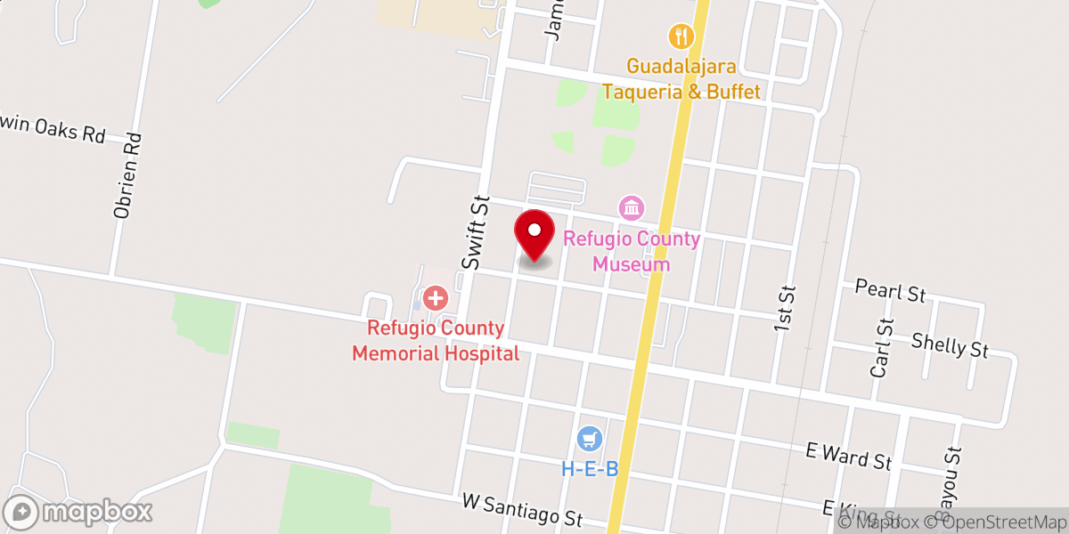 Map showing location of Refugio Assembly of God